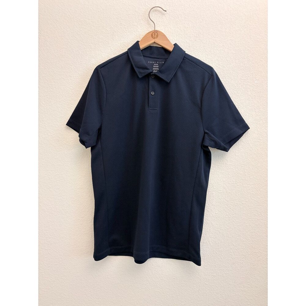 Perry Ellis Men’s M Navy Blue Textured Performance Polo Shirt